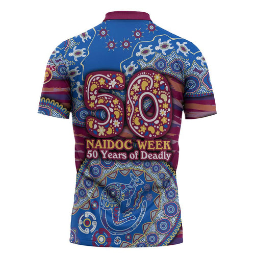 Brisbane Lions NAIDOC Week 2026 Zipper Polo Shirt Australian Aboriginal Dot Art Dreamtime Pattern Style