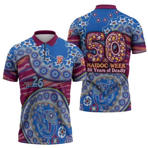 Brisbane Lions NAIDOC Week 2026 Zipper Polo Shirt Australian Aboriginal Dot Art Dreamtime Pattern Style