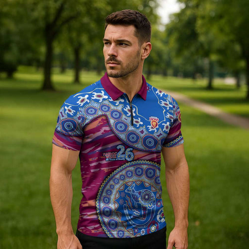 Brisbane Lions NAIDOC Week 2026 Zipper Polo Shirt Australian Aboriginal Dot Art Dreamtime Pattern Style