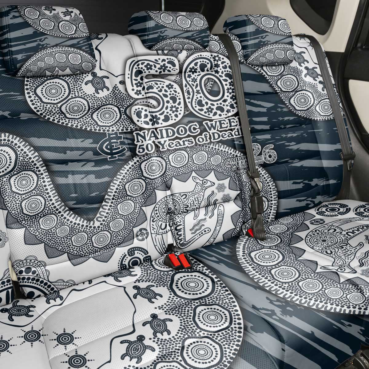 Carlton Blues NAIDOC Week 2026 Back Car Seat Cover Australian Aboriginal Dot Art Dreamtime Pattern Style
