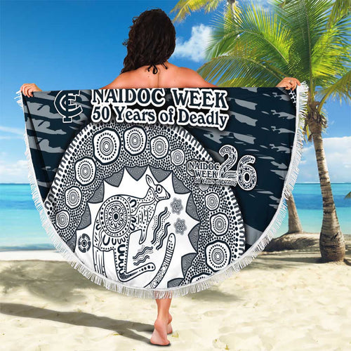Carlton Blues NAIDOC Week 2026 Beach Blanket Australian Aboriginal Dot Art Dreamtime Pattern Style