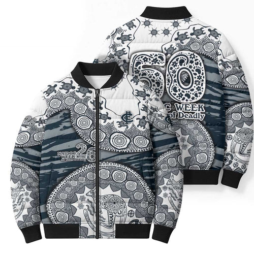 Carlton Blues NAIDOC Week 2026 Bomber Puffer Jacket Australian Aboriginal Dot Art Dreamtime Pattern Style