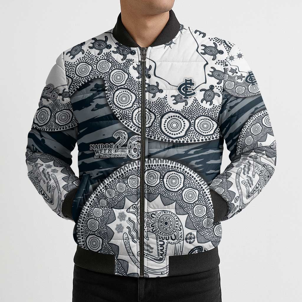 Carlton Blues NAIDOC Week 2026 Bomber Puffer Jacket Australian Aboriginal Dot Art Dreamtime Pattern Style