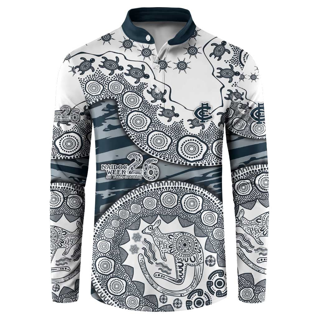 Carlton Blues NAIDOC Week 2026 Button Sweatshirt Australian Aboriginal Dot Art Dreamtime Pattern Style