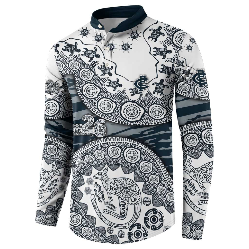 Carlton Blues NAIDOC Week 2026 Button Sweatshirt Australian Aboriginal Dot Art Dreamtime Pattern Style