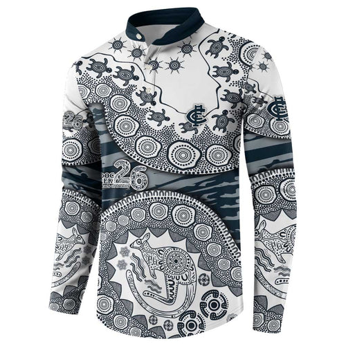 Carlton Blues NAIDOC Week 2026 Button Sweatshirt Australian Aboriginal Dot Art Dreamtime Pattern Style