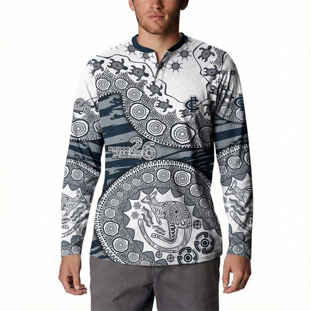 Carlton Blues NAIDOC Week 2026 Button Sweatshirt Australian Aboriginal Dot Art Dreamtime Pattern Style