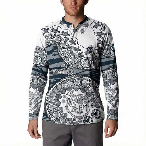 Carlton Blues NAIDOC Week 2026 Button Sweatshirt Australian Aboriginal Dot Art Dreamtime Pattern Style