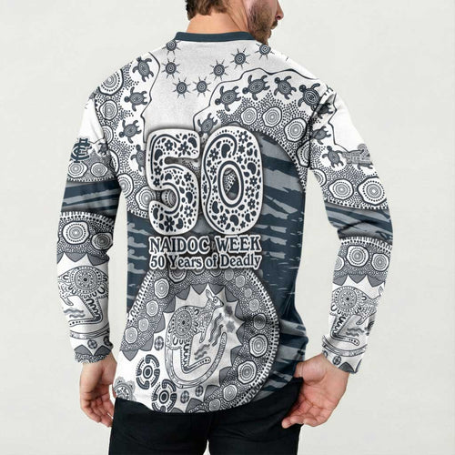 Carlton Blues NAIDOC Week 2026 Button Sweatshirt Australian Aboriginal Dot Art Dreamtime Pattern Style