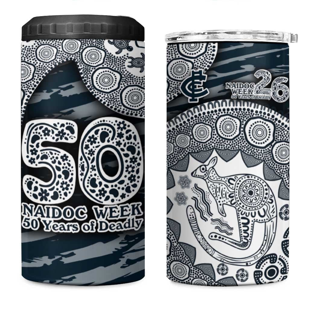 Carlton Blues NAIDOC Week 2026 4 in 1 Can Cooler Tumbler Australian Aboriginal Dot Art Dreamtime Pattern Style