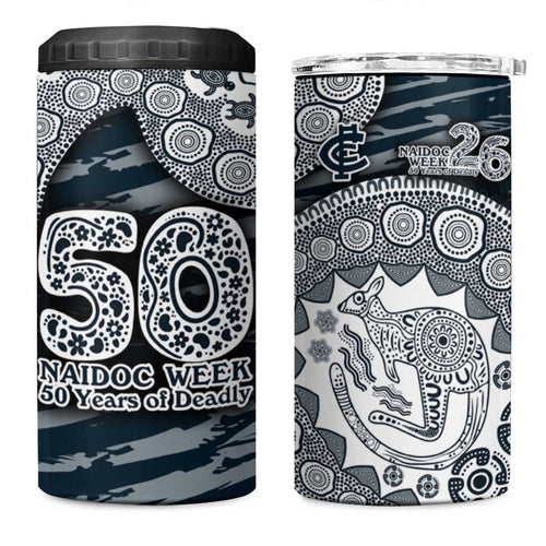 Carlton Blues NAIDOC Week 2026 4 in 1 Can Cooler Tumbler Australian Aboriginal Dot Art Dreamtime Pattern Style