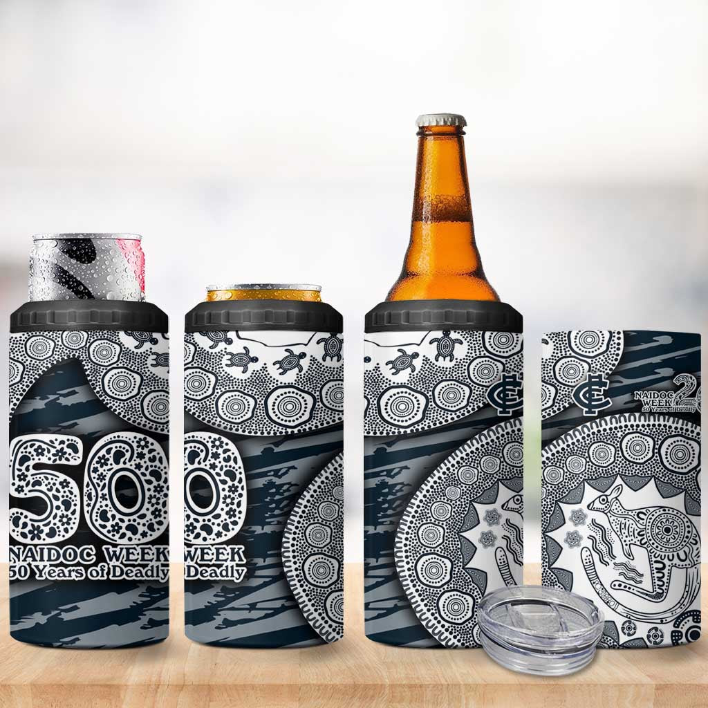 Carlton Blues NAIDOC Week 2026 4 in 1 Can Cooler Tumbler Australian Aboriginal Dot Art Dreamtime Pattern Style