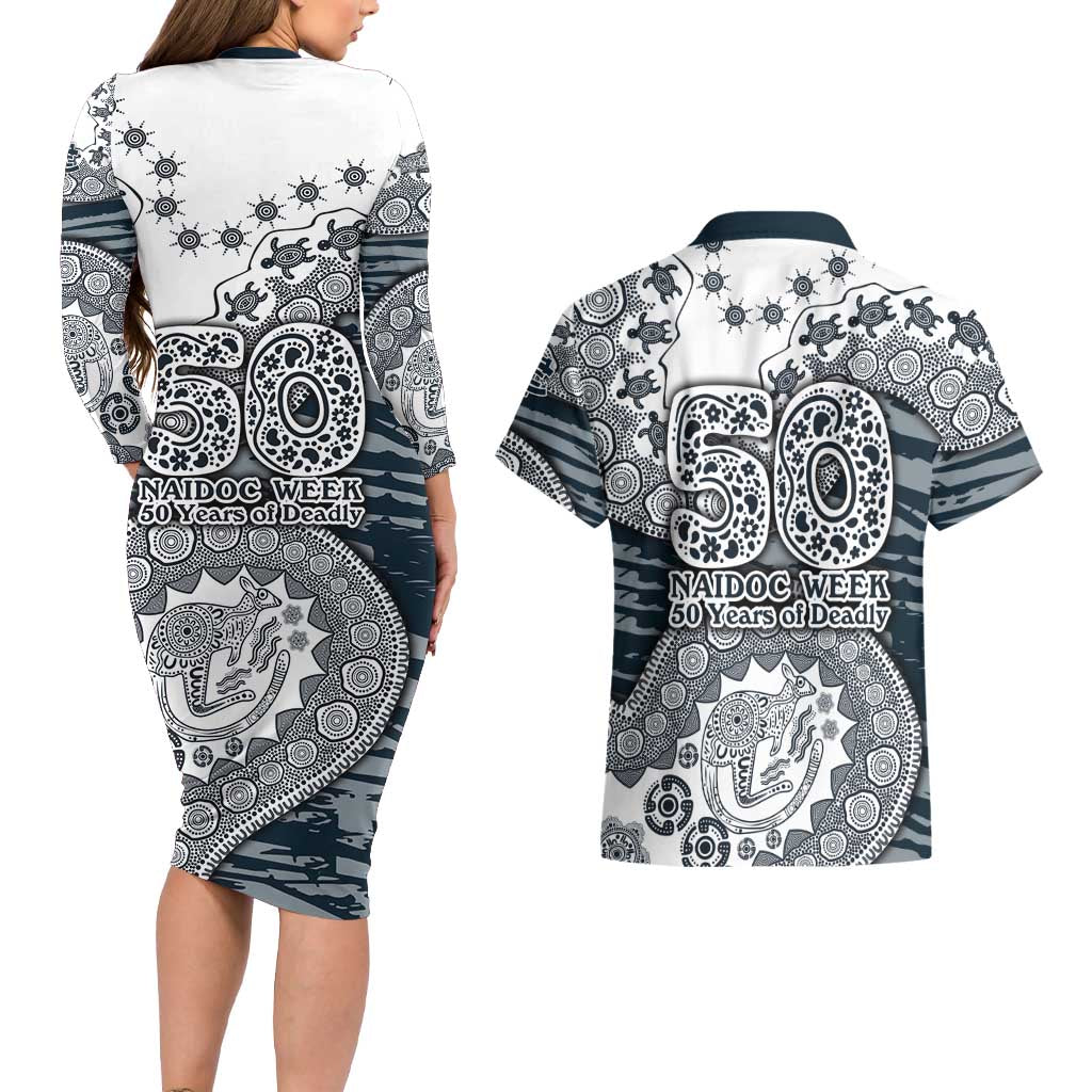 Carlton Blues NAIDOC Week 2026 Couples Matching Long Sleeve Bodycon Dress and Hawaiian Shirt Australian Aboriginal Dot Art Dreamtime Pattern Style