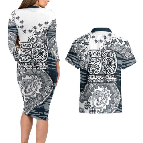 Carlton Blues NAIDOC Week 2026 Couples Matching Long Sleeve Bodycon Dress and Hawaiian Shirt Australian Aboriginal Dot Art Dreamtime Pattern Style