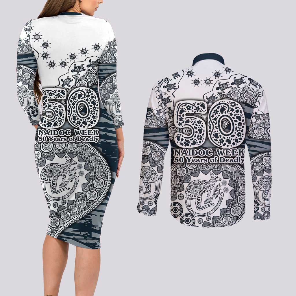 Carlton Blues NAIDOC Week 2026 Couples Matching Long Sleeve Bodycon Dress and Long Sleeve Button Shirt Australian Aboriginal Dot Art Dreamtime Pattern Style