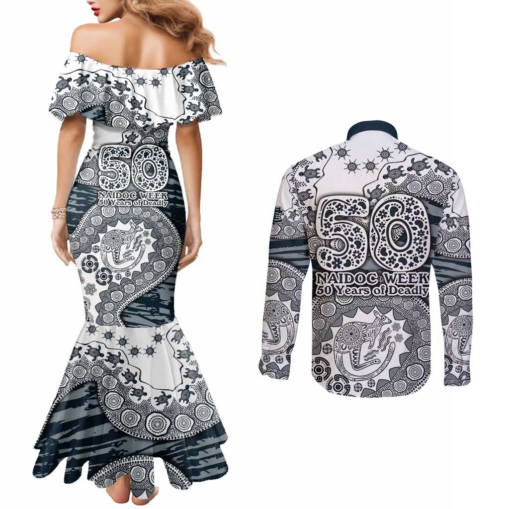 Carlton Blues NAIDOC Week 2026 Couples Matching Mermaid Dress and Long Sleeve Button Shirt Australian Aboriginal Dot Art Dreamtime Pattern Style