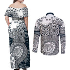 Carlton Blues NAIDOC Week 2026 Couples Matching Off Shoulder Maxi Dress and Long Sleeve Button Shirt Australian Aboriginal Dot Art Dreamtime Pattern Style