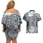 Carlton Blues NAIDOC Week 2026 Couples Matching Off Shoulder Short Dress and Hawaiian Shirt Australian Aboriginal Dot Art Dreamtime Pattern Style