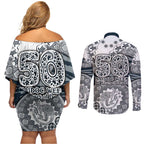 Carlton Blues NAIDOC Week 2026 Couples Matching Off Shoulder Short Dress and Long Sleeve Button Shirt Australian Aboriginal Dot Art Dreamtime Pattern Style