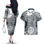 Carlton Blues NAIDOC Week 2026 Couples Matching Off The Shoulder Long Sleeve Dress and Hawaiian Shirt Australian Aboriginal Dot Art Dreamtime Pattern Style