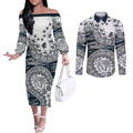 Carlton Blues NAIDOC Week 2026 Couples Matching Off The Shoulder Long Sleeve Dress and Long Sleeve Button Shirt Australian Aboriginal Dot Art Dreamtime Pattern Style