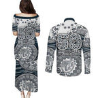 Carlton Blues NAIDOC Week 2026 Couples Matching Puletasi and Long Sleeve Button Shirt Australian Aboriginal Dot Art Dreamtime Pattern Style