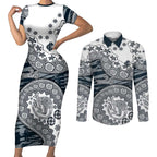 Carlton Blues NAIDOC Week 2026 Couples Matching Short Sleeve Bodycon Dress and Long Sleeve Button Shirt Australian Aboriginal Dot Art Dreamtime Pattern Style
