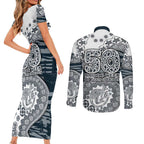 Carlton Blues NAIDOC Week 2026 Couples Matching Short Sleeve Bodycon Dress and Long Sleeve Button Shirt Australian Aboriginal Dot Art Dreamtime Pattern Style