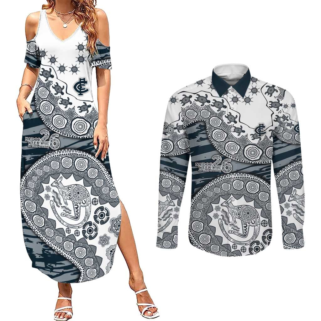 Carlton Blues NAIDOC Week 2026 Couples Matching Summer Maxi Dress and Long Sleeve Button Shirt Australian Aboriginal Dot Art Dreamtime Pattern Style