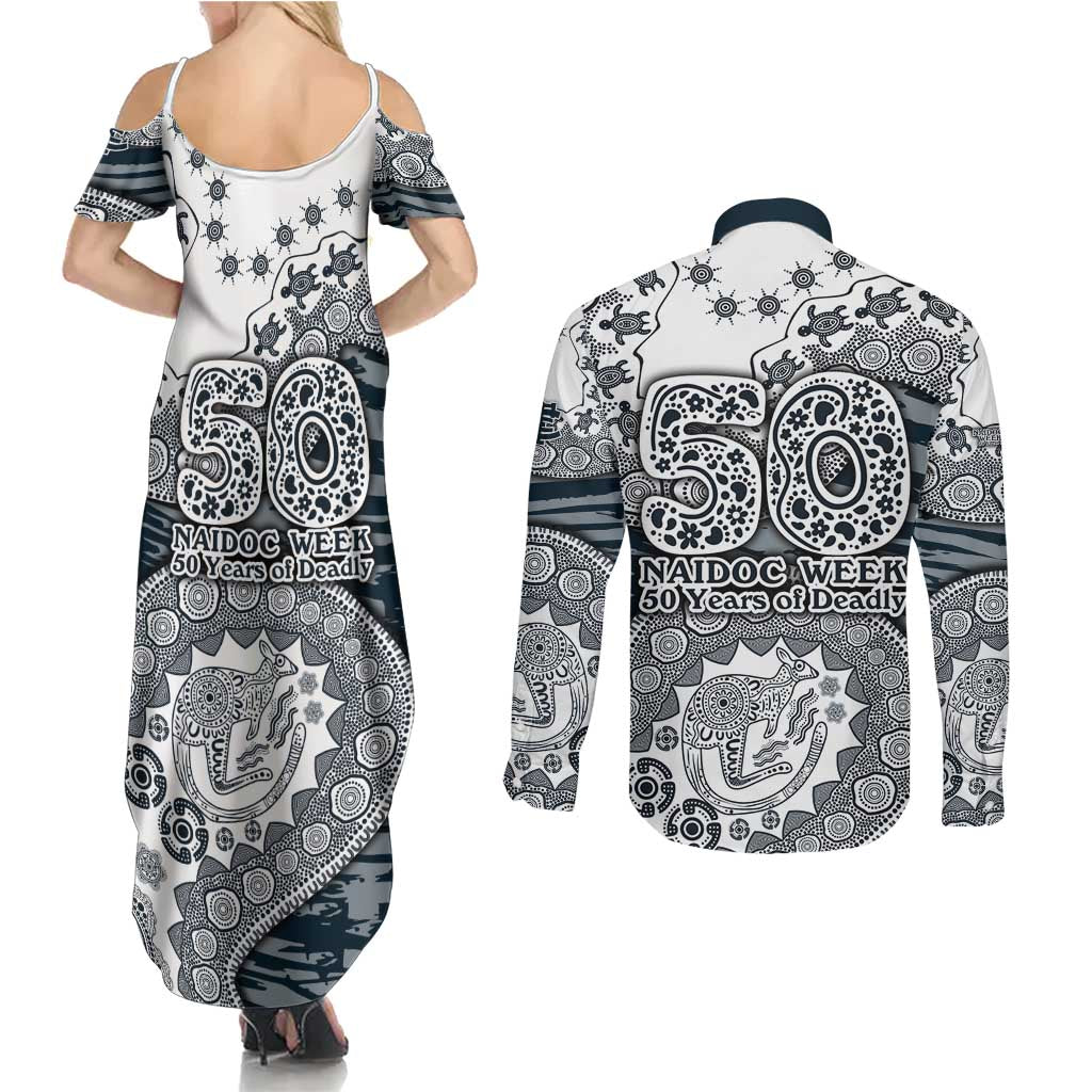 Carlton Blues NAIDOC Week 2026 Couples Matching Summer Maxi Dress and Long Sleeve Button Shirt Australian Aboriginal Dot Art Dreamtime Pattern Style