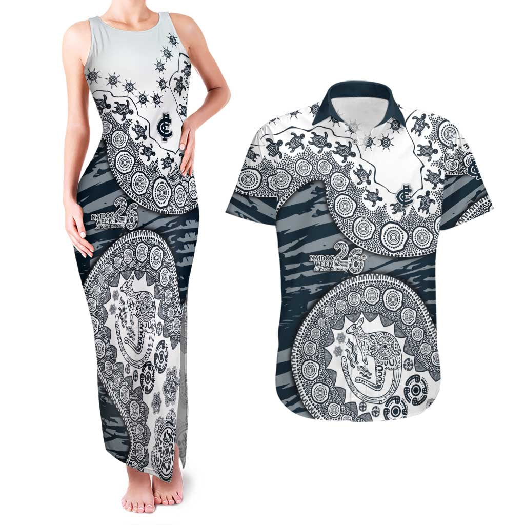 Carlton Blues NAIDOC Week 2026 Couples Matching Tank Maxi Dress and Hawaiian Shirt Australian Aboriginal Dot Art Dreamtime Pattern Style