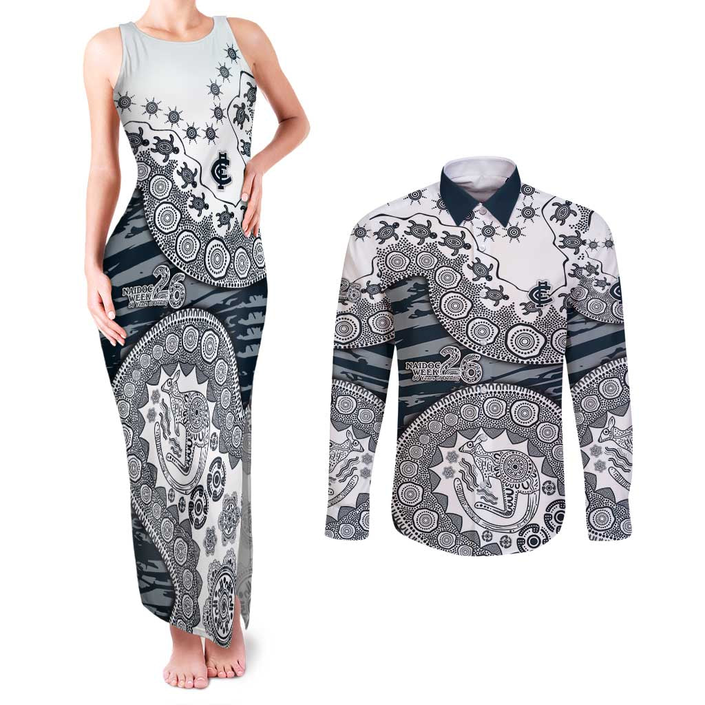 Carlton Blues NAIDOC Week 2026 Couples Matching Tank Maxi Dress and Long Sleeve Button Shirt Australian Aboriginal Dot Art Dreamtime Pattern Style