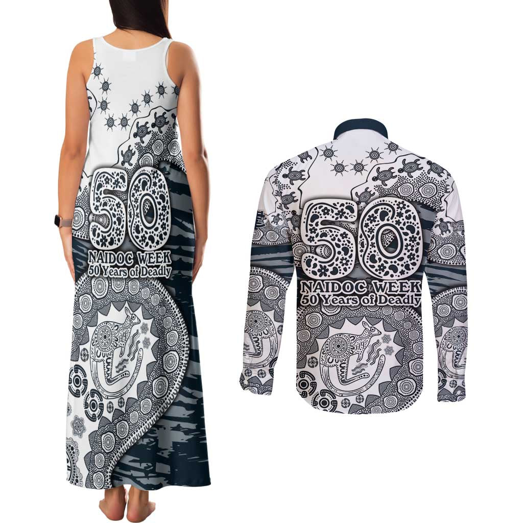Carlton Blues NAIDOC Week 2026 Couples Matching Tank Maxi Dress and Long Sleeve Button Shirt Australian Aboriginal Dot Art Dreamtime Pattern Style