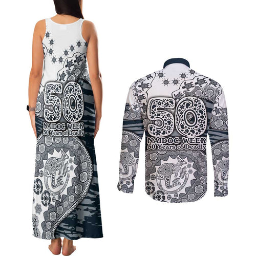Carlton Blues NAIDOC Week 2026 Couples Matching Tank Maxi Dress and Long Sleeve Button Shirt Australian Aboriginal Dot Art Dreamtime Pattern Style