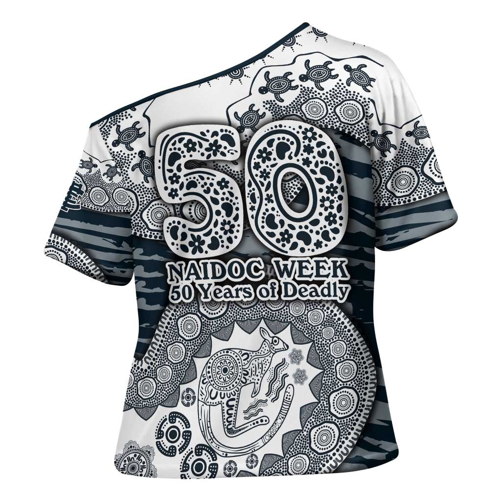 Carlton Blues NAIDOC Week 2026 Cross Shoulder Shirt Australian Aboriginal Dot Art Dreamtime Pattern Style