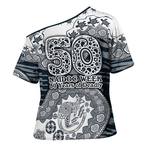 Carlton Blues NAIDOC Week 2026 Cross Shoulder Shirt Australian Aboriginal Dot Art Dreamtime Pattern Style