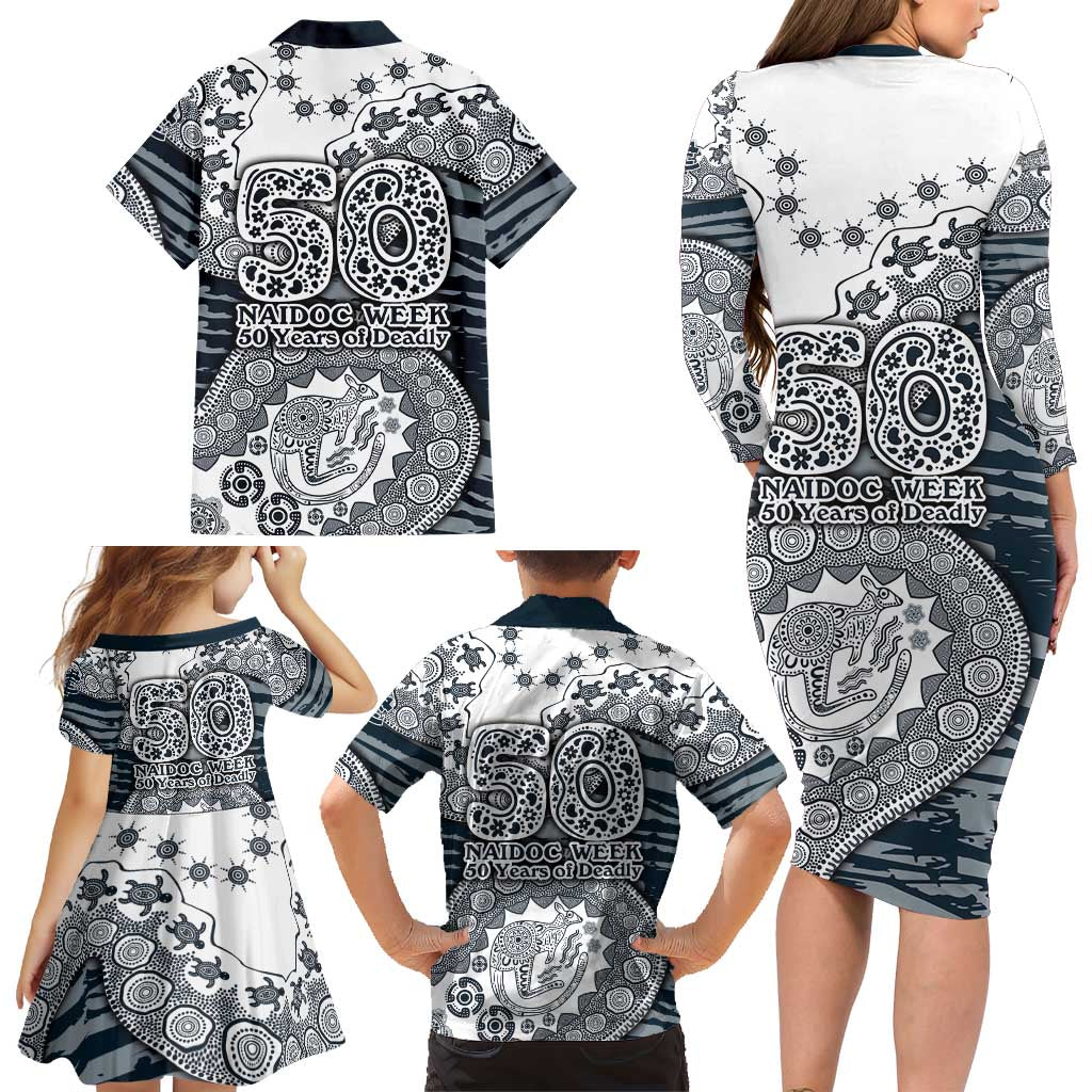 Carlton Blues NAIDOC Week 2026 Family Matching Long Sleeve Bodycon Dress and Hawaiian Shirt Australian Aboriginal Dot Art Dreamtime Pattern Style