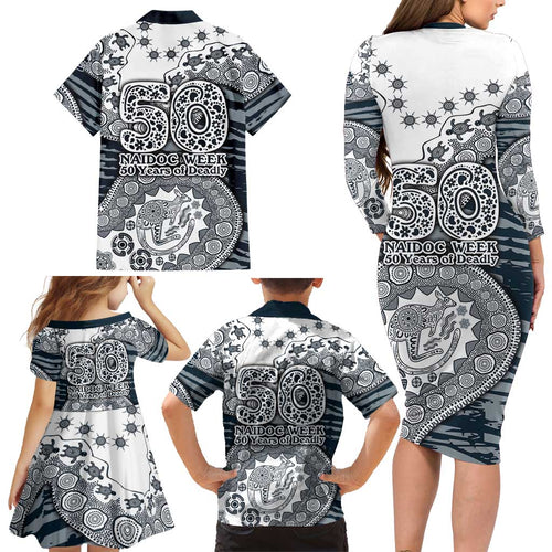 Carlton Blues NAIDOC Week 2026 Family Matching Long Sleeve Bodycon Dress and Hawaiian Shirt Australian Aboriginal Dot Art Dreamtime Pattern Style