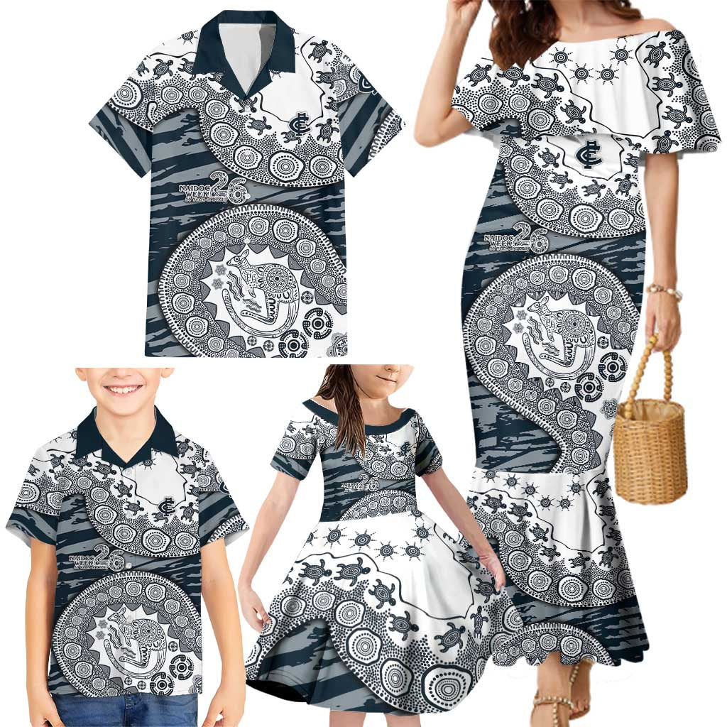 Carlton Blues NAIDOC Week 2026 Family Matching Mermaid Dress and Hawaiian Shirt Australian Aboriginal Dot Art Dreamtime Pattern Style