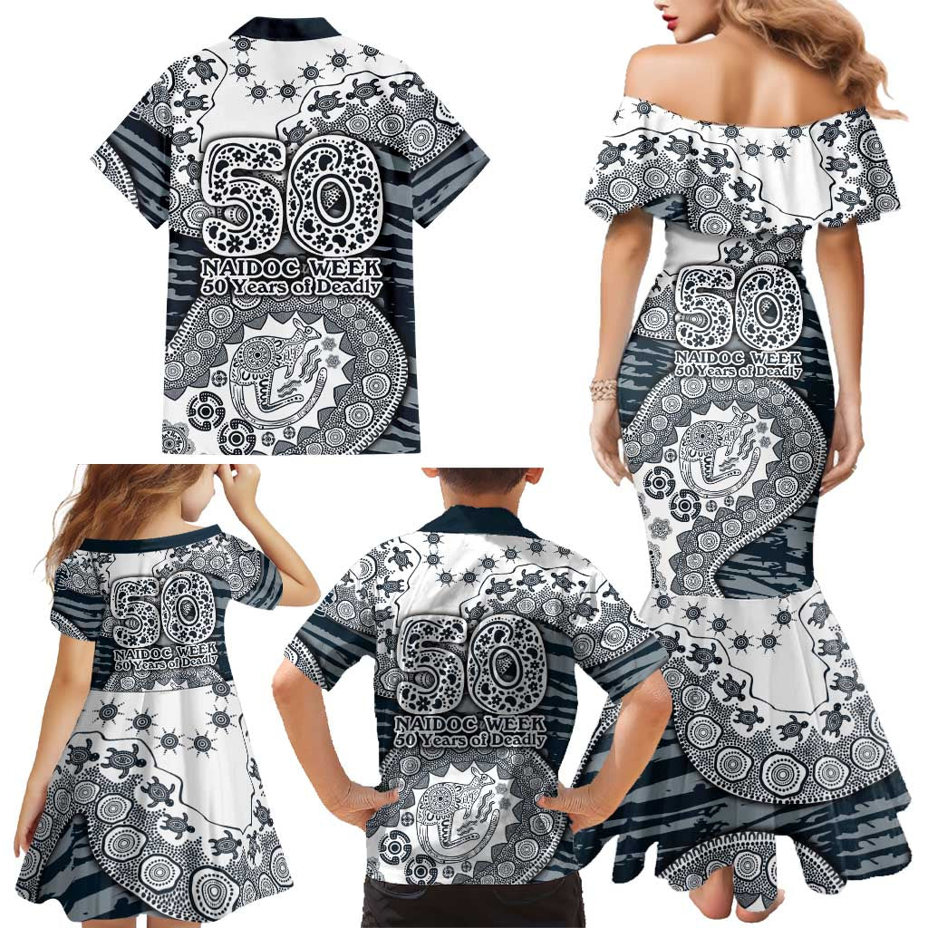 Carlton Blues NAIDOC Week 2026 Family Matching Mermaid Dress and Hawaiian Shirt Australian Aboriginal Dot Art Dreamtime Pattern Style