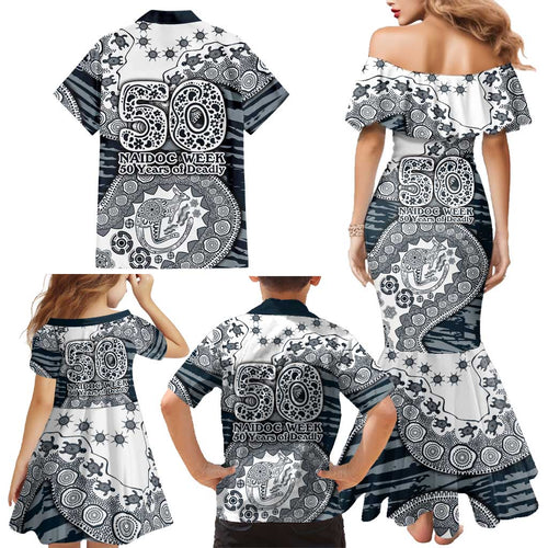 Carlton Blues NAIDOC Week 2026 Family Matching Mermaid Dress and Hawaiian Shirt Australian Aboriginal Dot Art Dreamtime Pattern Style