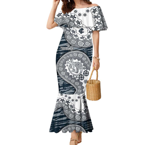 Carlton Blues NAIDOC Week 2026 Family Matching Mermaid Dress and Hawaiian Shirt Australian Aboriginal Dot Art Dreamtime Pattern Style