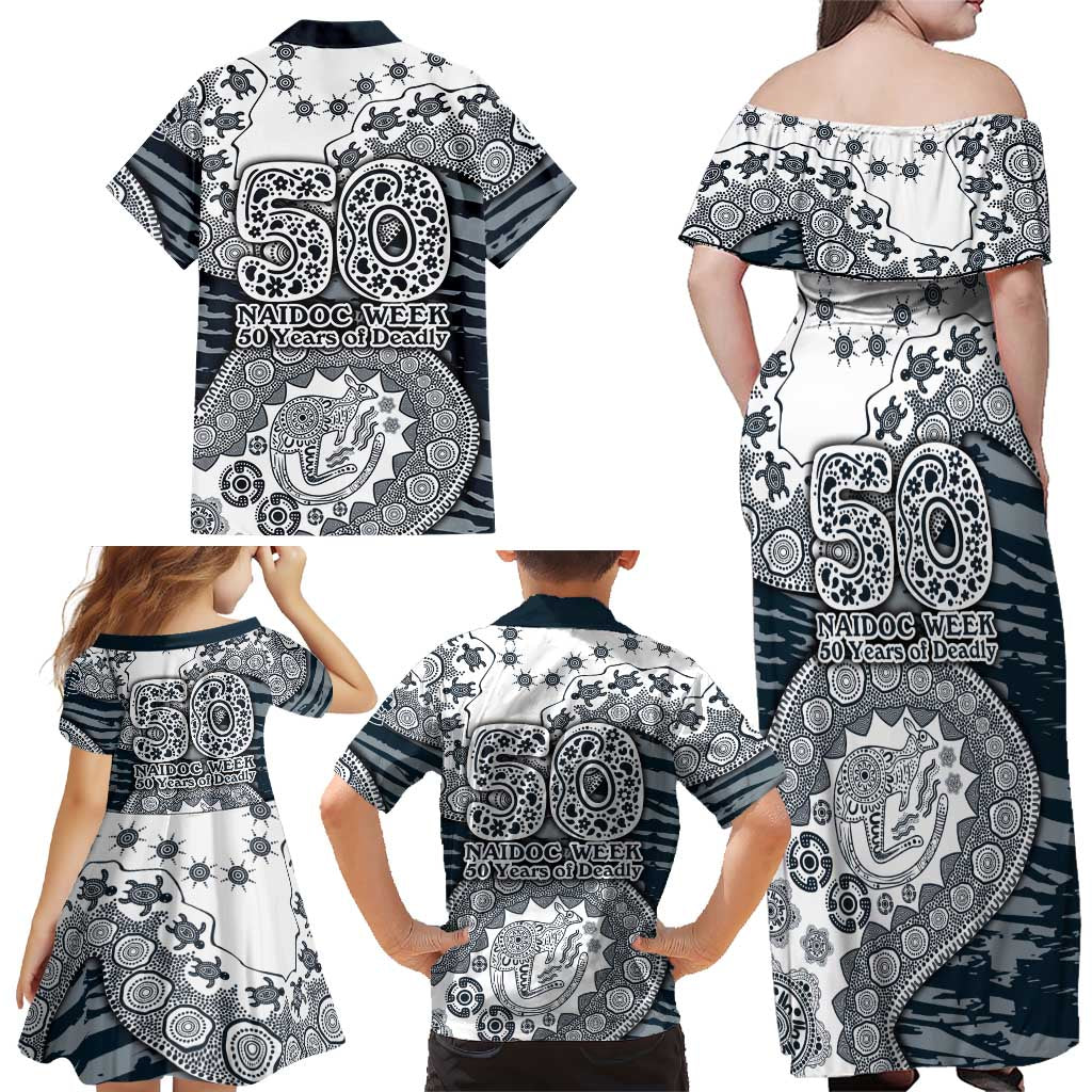 Carlton Blues NAIDOC Week 2026 Family Matching Off Shoulder Maxi Dress and Hawaiian Shirt Australian Aboriginal Dot Art Dreamtime Pattern Style