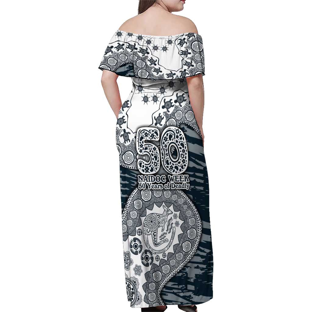 Carlton Blues NAIDOC Week 2026 Family Matching Off Shoulder Maxi Dress and Hawaiian Shirt Australian Aboriginal Dot Art Dreamtime Pattern Style