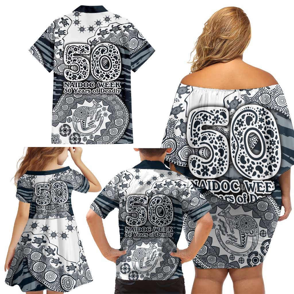 Carlton Blues NAIDOC Week 2026 Family Matching Off Shoulder Short Dress and Hawaiian Shirt Australian Aboriginal Dot Art Dreamtime Pattern Style