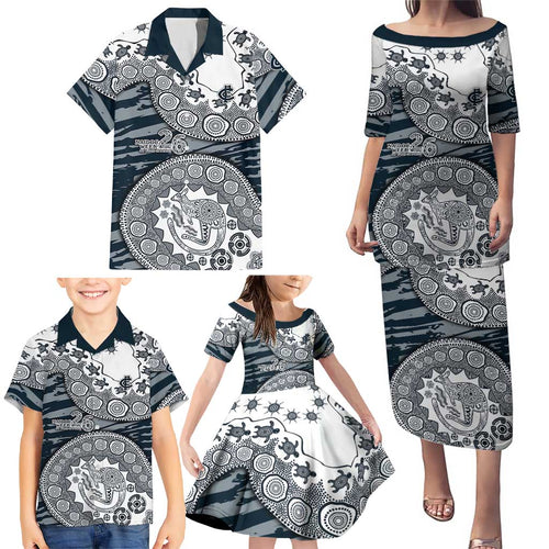 Carlton Blues NAIDOC Week 2026 Family Matching Puletasi and Hawaiian Shirt Australian Aboriginal Dot Art Dreamtime Pattern Style