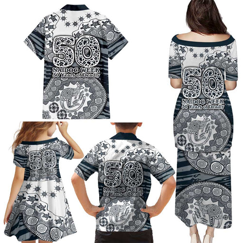 Carlton Blues NAIDOC Week 2026 Family Matching Puletasi and Hawaiian Shirt Australian Aboriginal Dot Art Dreamtime Pattern Style