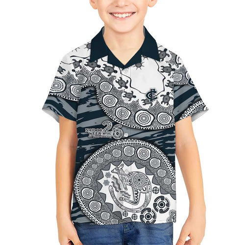 Carlton Blues NAIDOC Week 2026 Family Matching Puletasi and Hawaiian Shirt Australian Aboriginal Dot Art Dreamtime Pattern Style