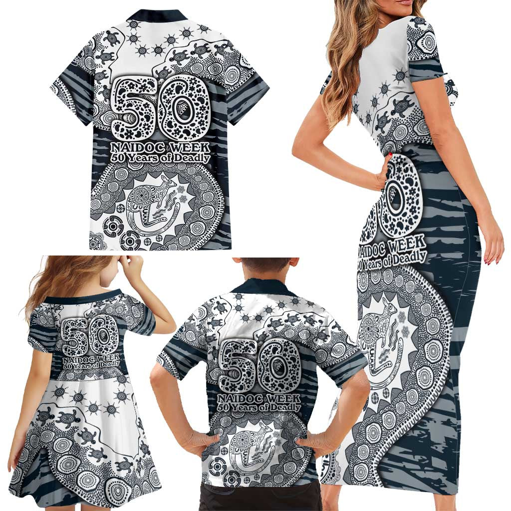 Carlton Blues NAIDOC Week 2026 Family Matching Short Sleeve Bodycon Dress and Hawaiian Shirt Australian Aboriginal Dot Art Dreamtime Pattern Style