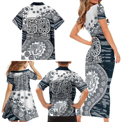 Carlton Blues NAIDOC Week 2026 Family Matching Short Sleeve Bodycon Dress and Hawaiian Shirt Australian Aboriginal Dot Art Dreamtime Pattern Style